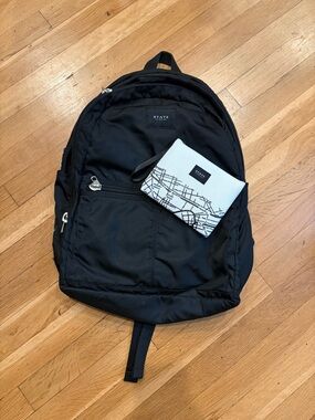 STATE Black Nylon Backpack with White Map Pouch